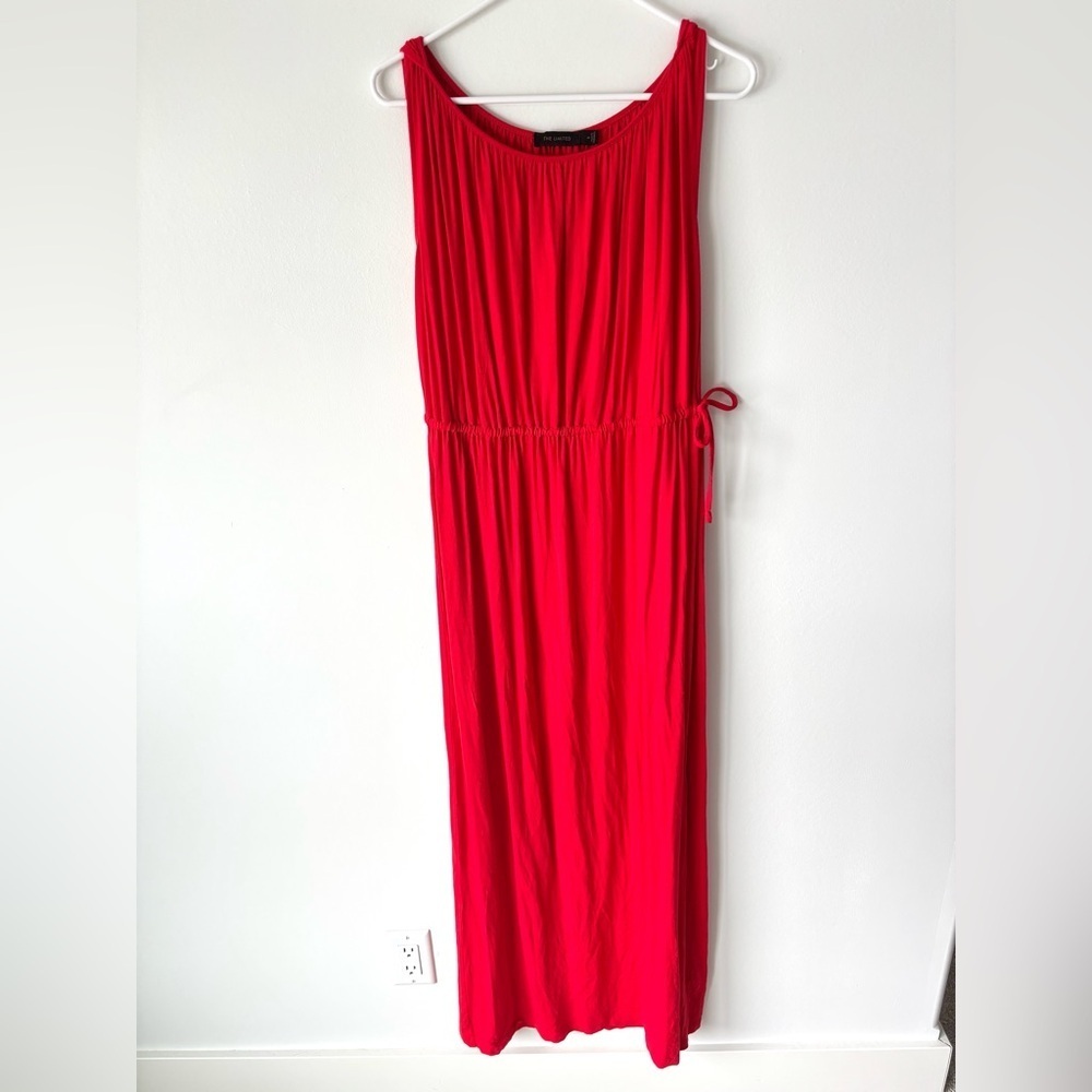 The Limited Red Jersey Knit Maxi Dress Cinched Waist Sleeveless Flowy Stretchy